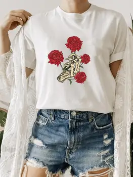 Gėlių Akvarelė Tendencija 90-ųjų Vasaros Drabužių, Drabužių Mados), O-kaklo Tee Viršų trumpomis Rankovėmis Moterims Grafinis T-shirt Spausdinti Marškinėliai